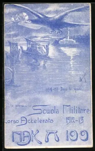 Künstler-AK Scuola Militare orso Accelerato 1912-13