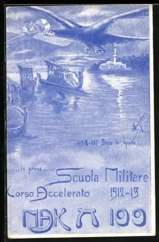Künstler-AK Scuola Militare Corso Accelerato 1912-13