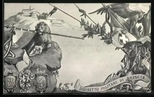 Künstler-AK Distretto Militare di Brescia, Wappen von Breno, Chiari, Salo