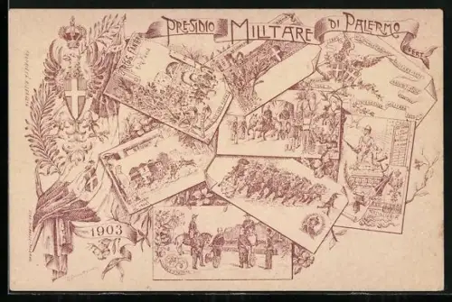 Künstler-AK Palermo, Presidio Militare di Palermo 1903, 27. Regg. Fanteria