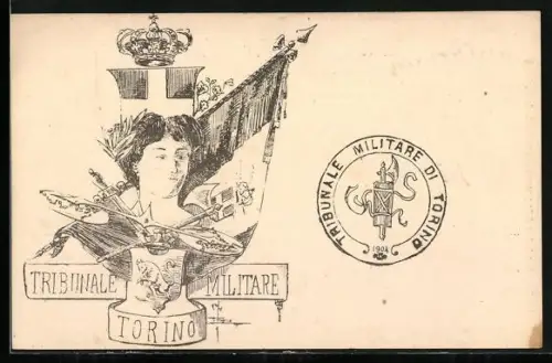 AK Torino, Tribunale Militare di Torino, Kopfbüste mit Lorbeerkranz, Fasces