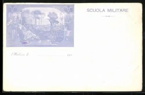 Lithographie Modena, Scuola Militare, Krieger und Frau auf Blumenwiese