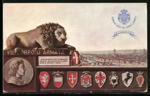 Künstler-AK Italienisches Regiment VIII Cotrpo D` Amata, Porträt Heerführer Francesco Ferrucci
