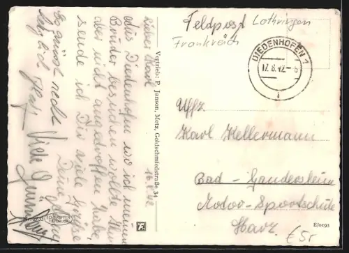 AK Diedenhofen, Strassenpartie mit Post