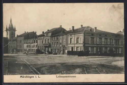 AK Mörchingen, Lohmannstrasse, Hotel-Restaurant, Kirche