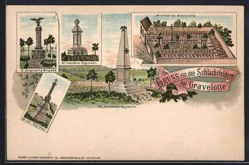 Lithographie Gravelotte, Kirchhof, 42. Infanterie-Regiment, 29. Infanterie-Regiment