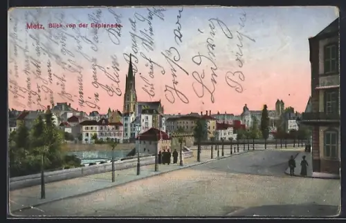 AK Metz, Vue de l`Esplanade avec panorama urbain et flèche de l`église
