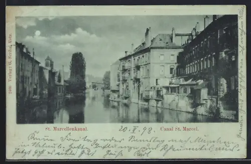 Mondschein-AK Metz, Canal St. Marcel, St. Marcellenkanal
