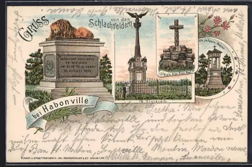 Lithographie Habonville, Monuments commémoratifs des champs de bataille de la 18e Division
