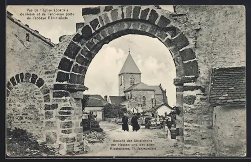 AK Hessen, Vue de l`église abbatiale et de l`ancienne porte de l`abbaye XIème siècle