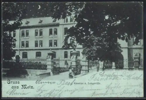 Mondschein-AK Metz, Caserne à Longeville sous la lune et les arbres