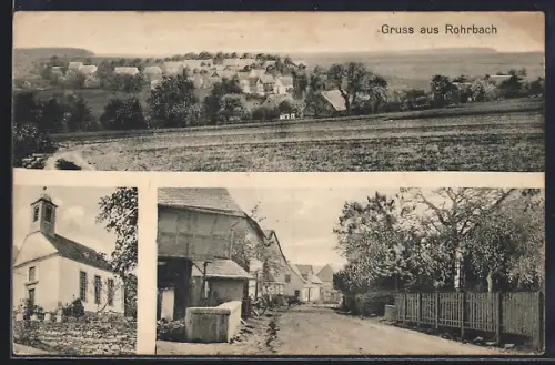 AK Rohrbach, Vue du village avec église et rue bordée de maisons et arbres