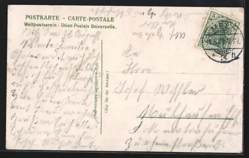 Lithographie Metz, Gebergraben, Deutsches Tor, Kaiser Wilhelm I.-Denkmal