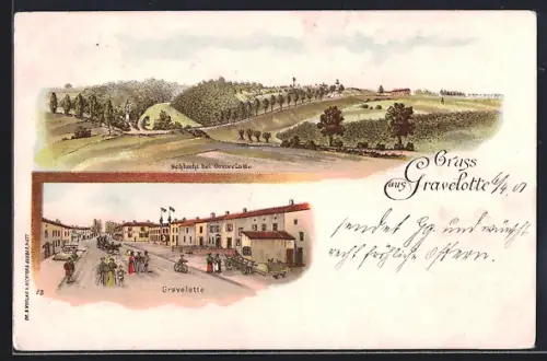 Lithographie Gravelotte, Schlucht und Strassenpartie