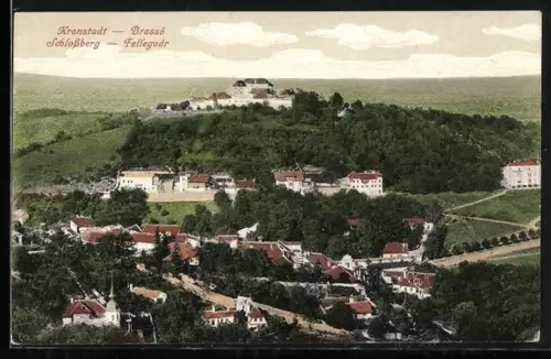 AK Kronstadt, Totalansicht mit Schlossberg aus der Vogelschau