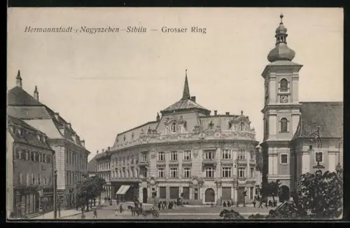 AK Hermannstadt, Grosser Ring mit Kirche