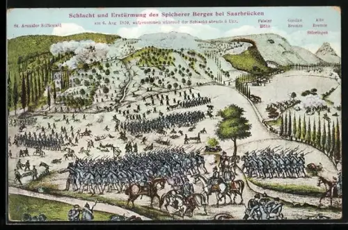 Künstler-AK Schlacht und Erstürmung des Spicherer Berges bei Saarbrücken