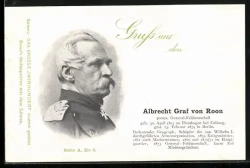 AK Albrecht Graf von Roon, preuss. General-Feldmarschall
