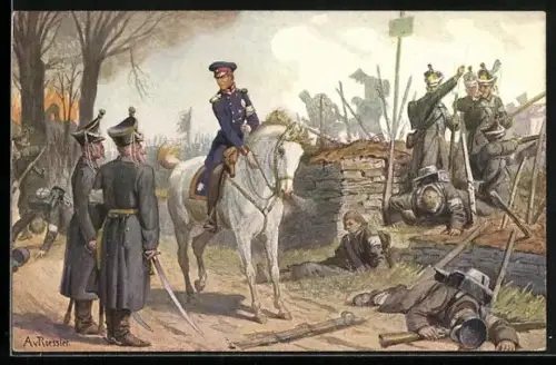 Künstler-AK Prinz Wilhelm (nachmals Kaiser Wilhelm I.) erwirbt sich bei Bar sur Aube das Eiserne Kreuz