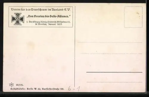 Künstler-AK Von Breslau bis Belle-Alliance, Der Einzug König Wilhelms in Breslau 1813