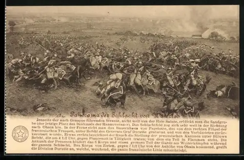 Künstler-AK Panorama der Schlacht von Waterloo, Korps von Zieten greift die Division Durutte an