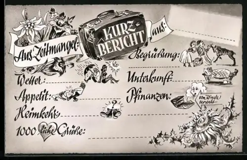 AK Aus Zeitmangel Kurzbericht mit Angaben zu Wetter, Unterkunft, Finanzen und Heimkehr