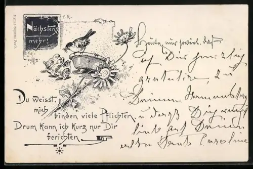 AK Du weisst mich binden viele Pflichten, Drum kann ich kurz nur Die berichten, Singvogel mit drei Jungvögeln