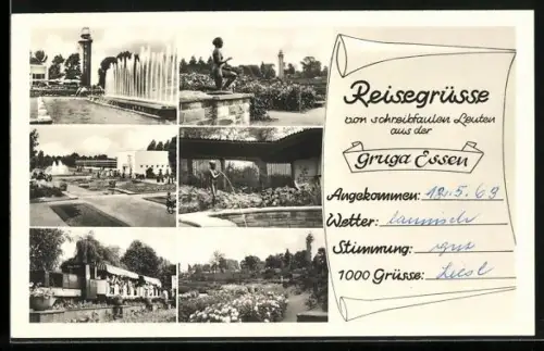 AK Essen, Reisegrüsse von schreibfaulen Leuten aus der Gruga Essen, Gartenanlagen, Fontänen