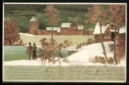 AK Fröhliche Pfingsten, Ortspartie im Winter