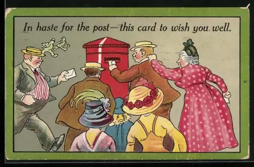 Künstler-AK In haste for the post, this card to wish you well
