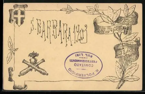 Künstler-AK S. Barbara 1903, Kanonenrohre der Feldartillerie
