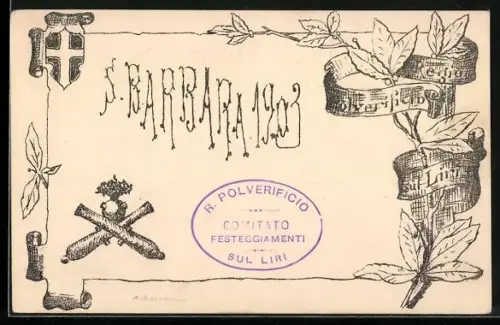 Künstler-AK S. Barbara 1903, Gekreuzte Kanonenrohre der Feldartillerie