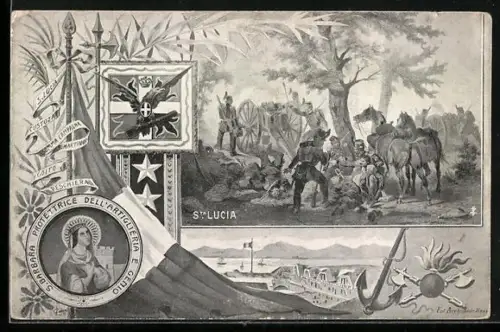 Künstler-AK Sta. Lucia, Soldaten der Artillerie mit Kanone, S. Barbara