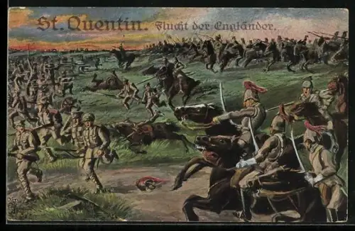 Künstler-AK St. Quentin, Schlacht, Flucht der Engländer