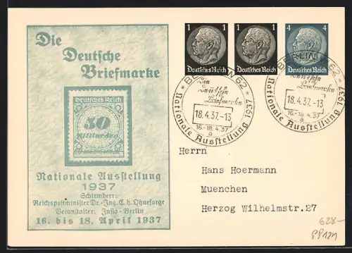 AK Berlin, Nationale Ausstellung Die Deutsche Briefmarke 1937, Ganzsache
