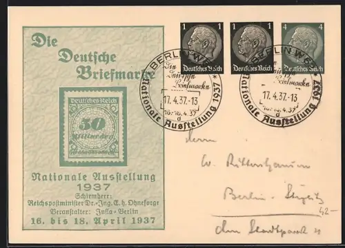 AK Berlin, Nationale Ausstellung Die Deutsche Briefmarke 1937, Ganzsache