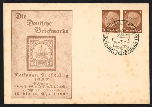 AK Berlin, Nationale Ausstellung Die Deutsche Briefmarke 1937, Ganzsache