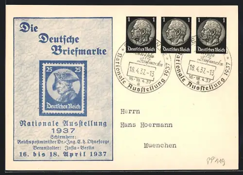 AK Berlin, Nationale Ausstellung Die Deutsche Briefmarke 1937, Ganzsache