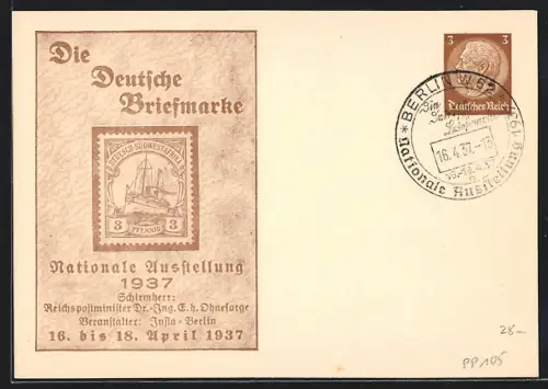 AK Berlin, Nationale Ausstellung Die Deutsche Briefmarke 1937, Ganzsache