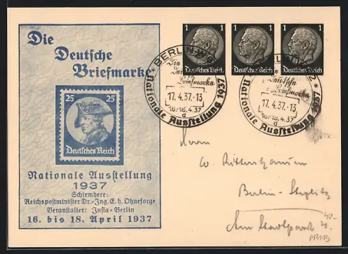 AK Berlin, Nationale Ausstellung Die Deutsche Briefmarke 1937, Ganzsache