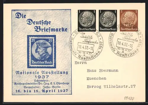 AK Berlin, Nationale Ausstellung Die Deutsche Briefmarke 1937, Ganzsache