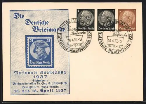 AK Berlin, Nationale Ausstellung Die Deutsche Briefmarke 1937, Ganzsache