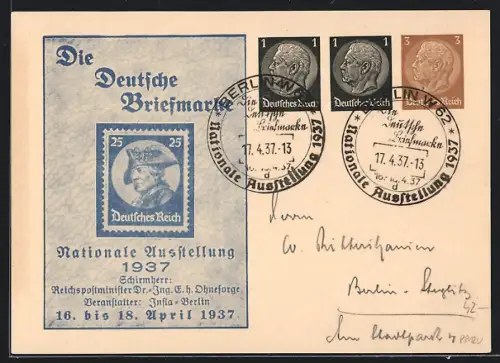 AK Berlin, Nationale Ausstellung Die Deutsche Briefmarke 1937, Ganzsache