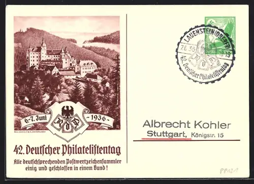 AK 42. Deutscher Philatelistentag, 6.-7.Juni 1936, Ganzsache
