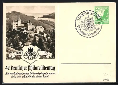 AK Lauenstein, 42. Deutscher Philatelistentag 1936, Ganzsache
