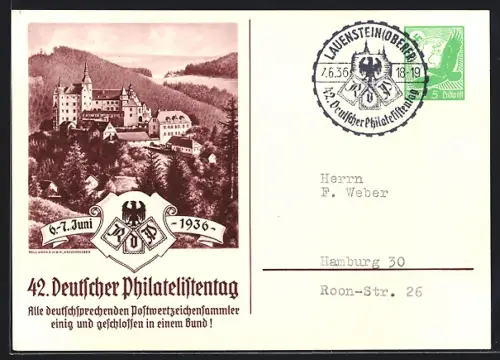 AK 42. Deutscher Philatelistentag, 6.-7.Juni 1936, Ganzsache