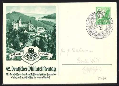 AK 42. Deutscher Philatelistentag, 6.-7.Juni 1936, Ganzsache