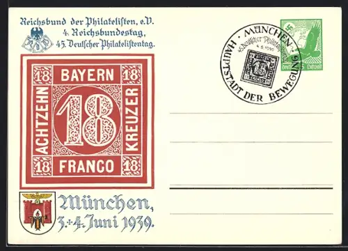 AK München, 45. Deutscher Philatelistentag 1939, Ganzsache