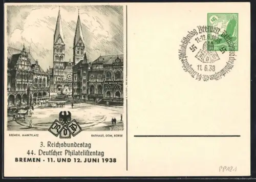 AK Bremen, 3. Reichsbundestag und 44. Deutscher Philatelistentag 1938, Ganzsache