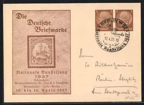 AK Berlin, Nationale Ausstellung Die Deutsche Briefmarke 1937, Ganzsache